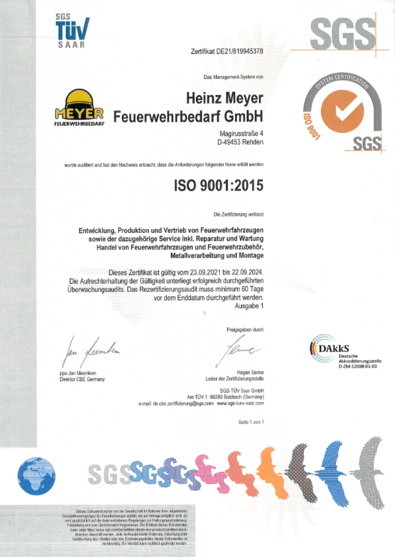 ISO 9001:2015 Zertifikat Heinz Meyer